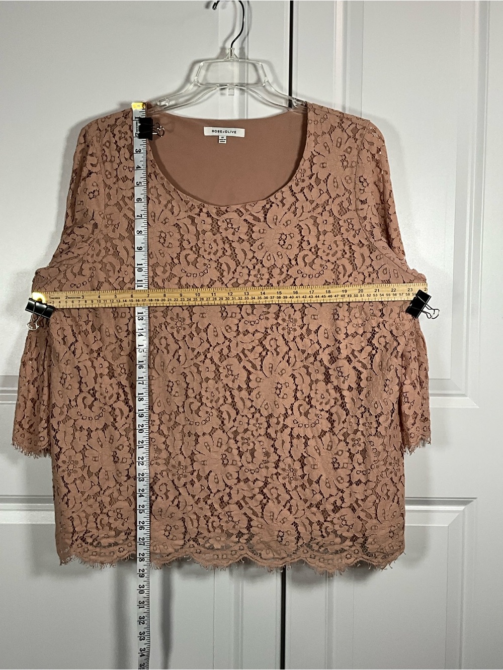 Rose & Olive Lace Blouse Size 2X Dusty Rose Floral Lace 3/4 Sleeves Lined - Picture 6 of 8